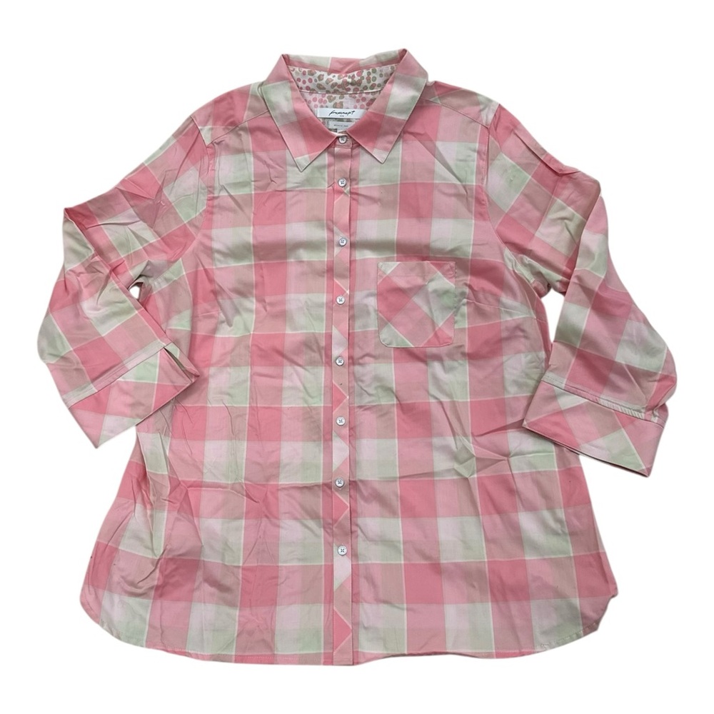 Foxcroft Womens Pink and White Checkered Button Down Shirt Wrinkle Free - 16W